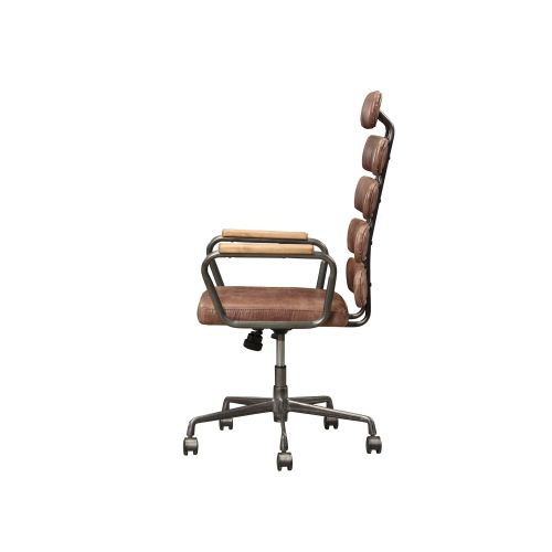 Dim Gray Executive Arm Office Chair High Back With Horizontal Panels Vintage Top Grain Leather