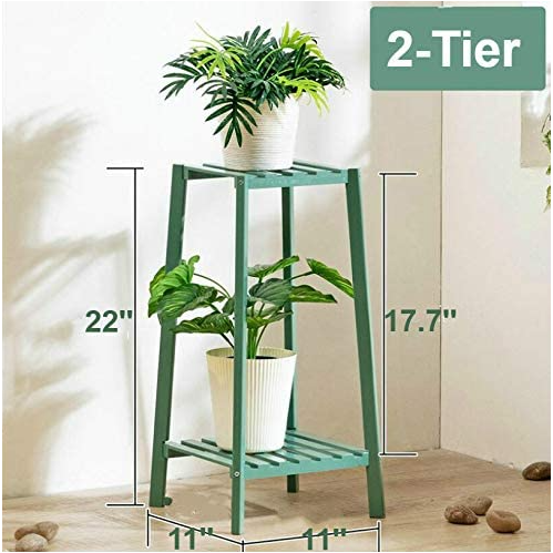 Dark Olive Green Bamboo Plant Stand Tier Display indoor/outdoor(Green)