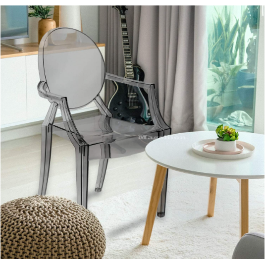 Black Modern Ghost Chair Dining Side Chair with Arms in Transparent Crystal Clear (Arm Chair-Smoke)Set of 4