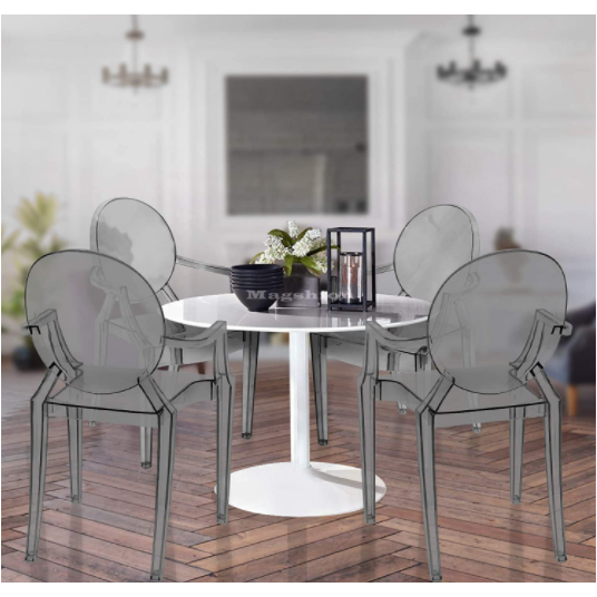 Dim Gray Modern Ghost Chair Dining Side Chair with Arms in Transparent Crystal Clear (Arm Chair-Smoke)Set of 4