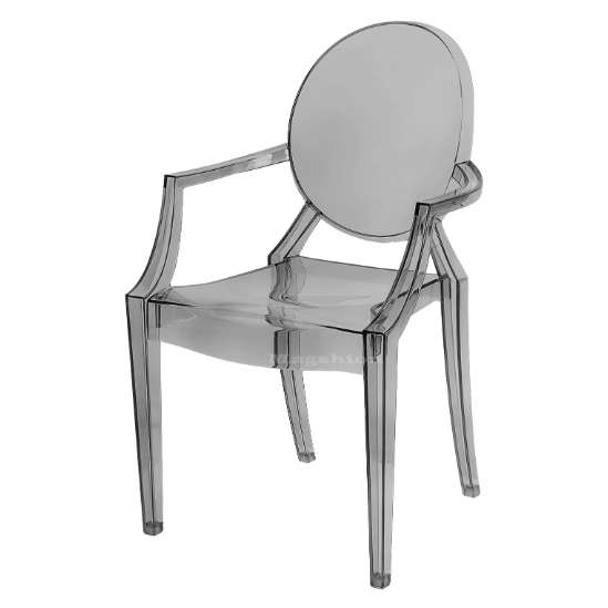 Dark Gray Modern Ghost Chair Dining Side Chair with Arms in Transparent Crystal Clear (Arm Chair-Smoke)Set of 4