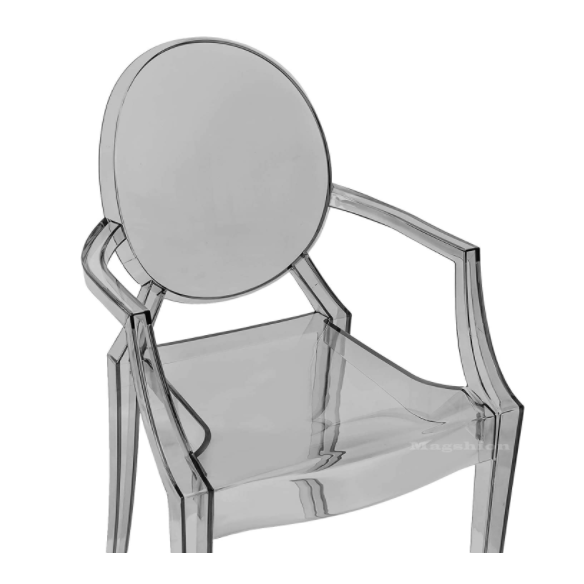Gray Modern Ghost Chair Dining Side Chair with Arms in Transparent Crystal Clear (Arm Chair-Smoke)Set of 4