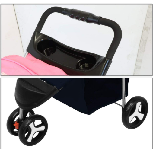 Black 2 in 1 Premium Quality Pet Cat Dog Stroller Travel Carrier Light Weight