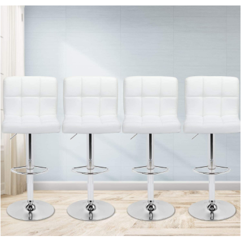 Lavender Faux Leather Bar Stools Adjustable 360 Degree Swivel Backrest Footrest Barstool Set of 4