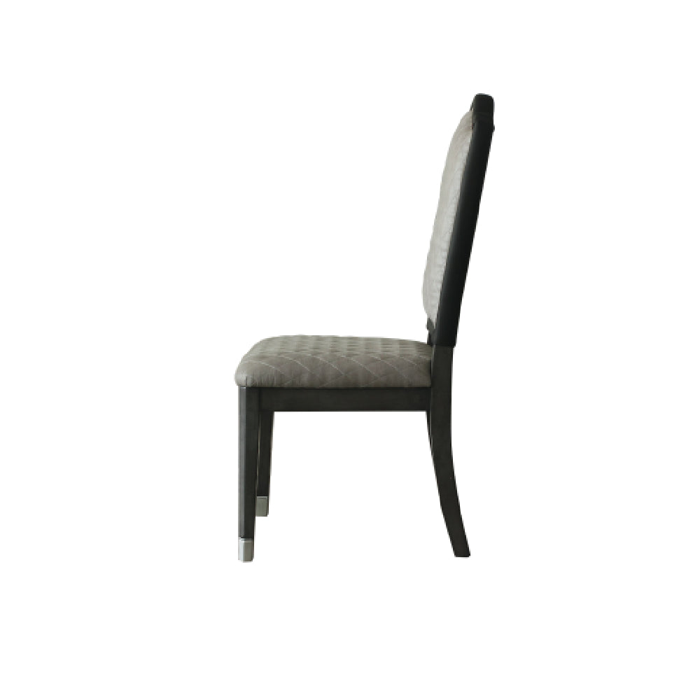 Nail-head Trim Accent Side Chair w/Upholstered Seat and Back Cushion, Two Tone Beige Fabric & Charcoal Finish BH68812