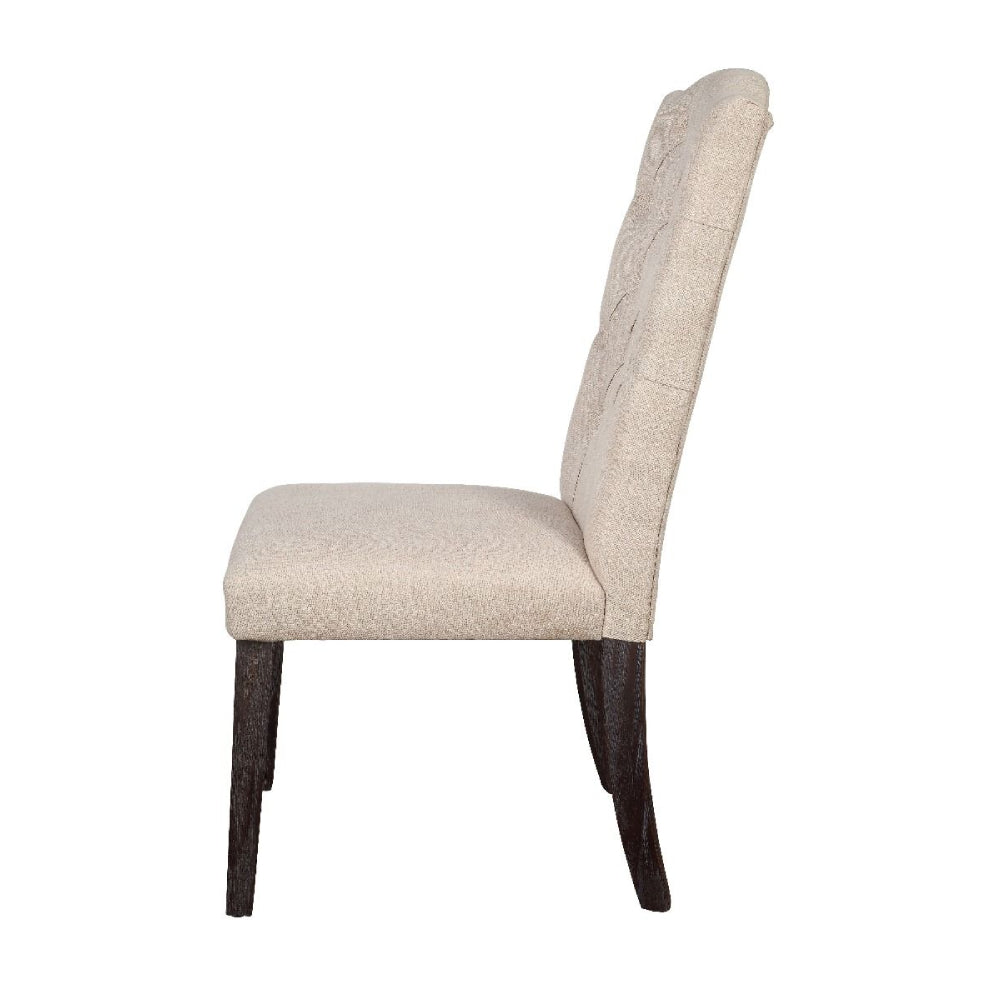 2 Counts - Gerardo Armless Side Chairs With Padded Back & Seat in Beige Linen & Weathered Espresso BH60822