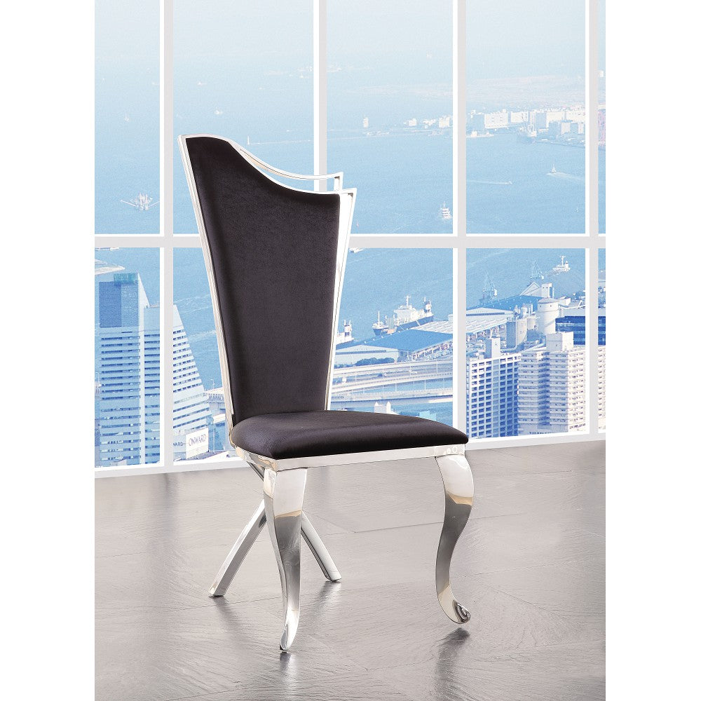 High Backrest Armless Side Chair With Metal Cabriole Front Leg & "X" Shape Back Leg in Fabric & Stainless Steel BH62079