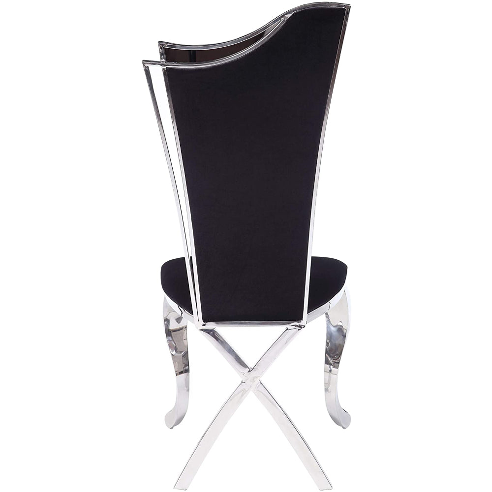 High Backrest Armless Side Chair With Metal Cabriole Front Leg & "X" Shape Back Leg in Fabric & Stainless Steel BH62079