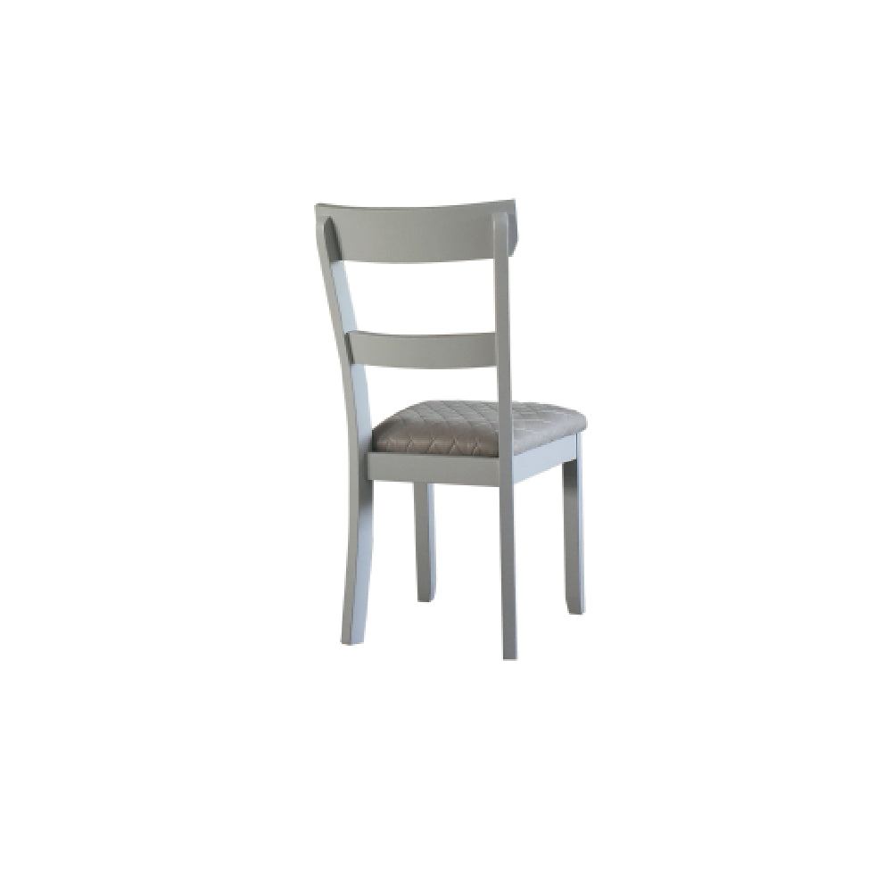 2 Counts - Side Chair w/Diamond Grid Pattern Upholstered Seat Cushion, Two Tone Gray Fabric & Pearl Gray Finish BH68862