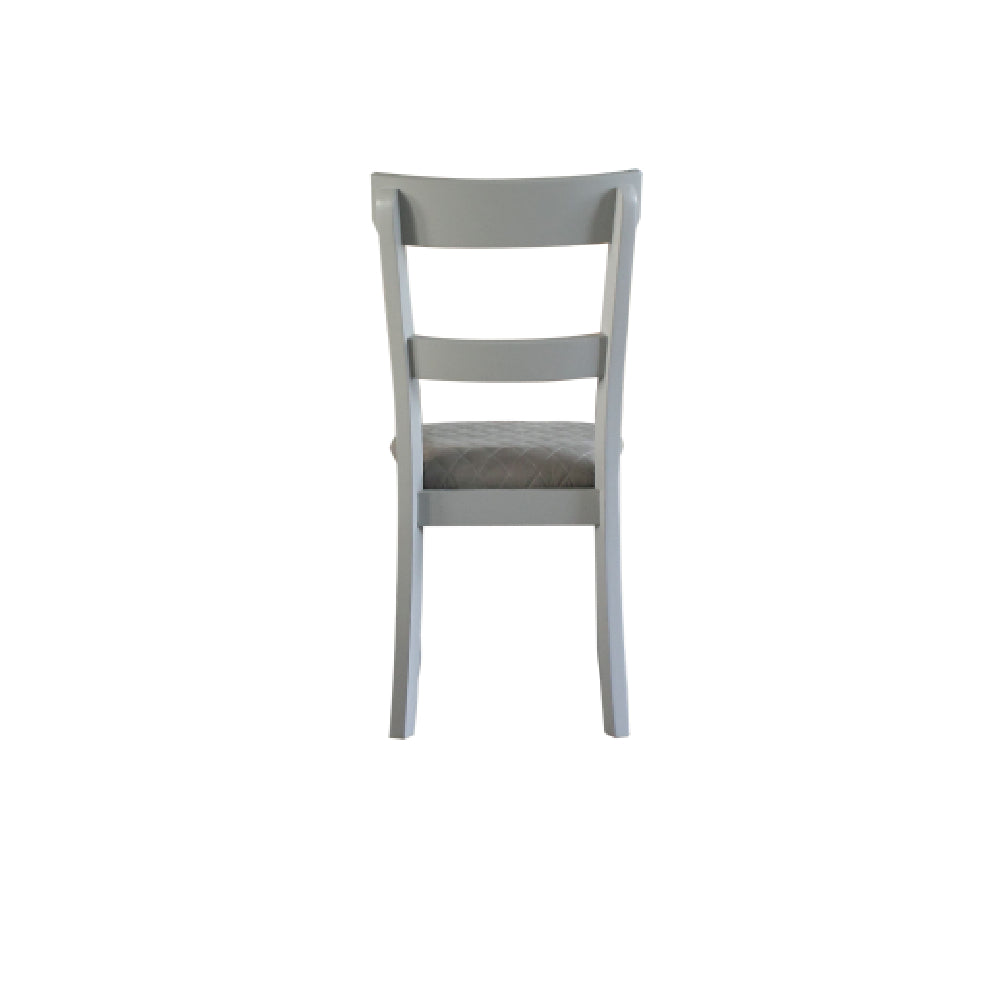 2 Counts - Side Chair w/Diamond Grid Pattern Upholstered Seat Cushion, Two Tone Gray Fabric & Pearl Gray Finish BH68862