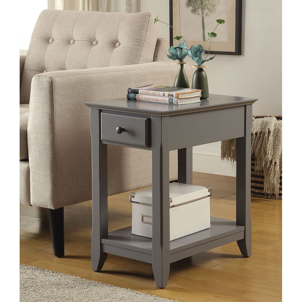 Bertie Wooden Tapered Leg Side Table With Bottom Shelf Gray
