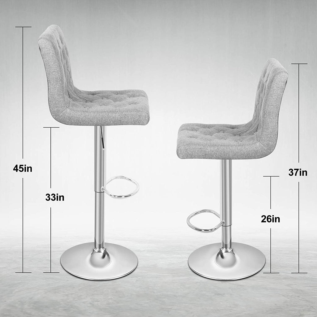 White Smoke Fabric Square Adjustable Height Swivel Bar Stool Lift Pub Chair (Fabric Gray) Set of 2