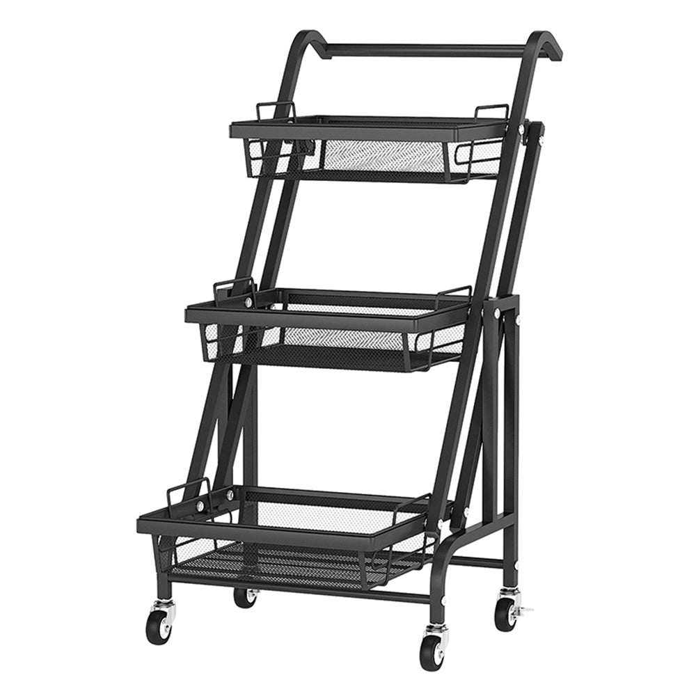 3-Tier Mesh Wire Rolling Cart Storage Rack with 4 Wheels Black