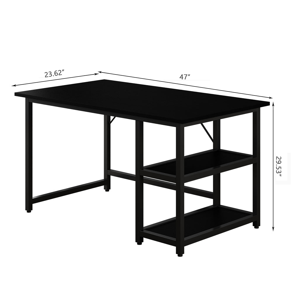 47" Computer Study Desk with Reversible 2 Tiers Storage Shelves Home Office Black - Size