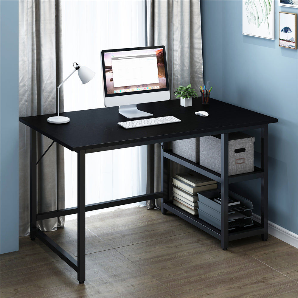 47" Computer Study Desk with Reversible 2 Tiers Storage Shelves Home Office Black