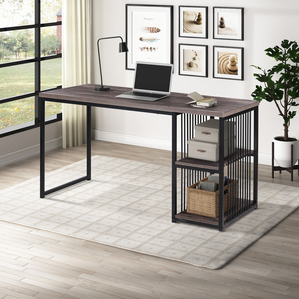 Gray 55" Writing Desk with 2 Storage Shelves on Left or Right, Stable Metal Frame BH193977