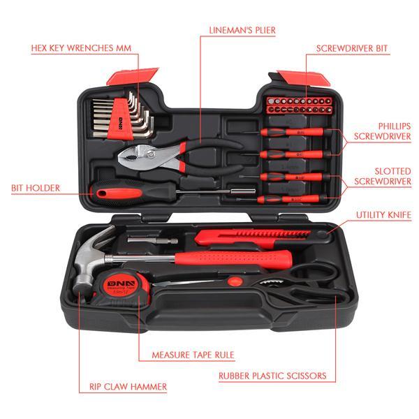 Dark Slate Gray 39 Pieces Tool Set General Household Hand Tool Kit with Tool Box Storage Case