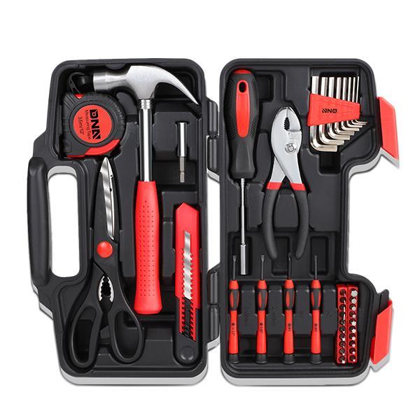 39 Pieces Tool Set General Household Hand Tool Kit with Tool Box Storage Case - Red