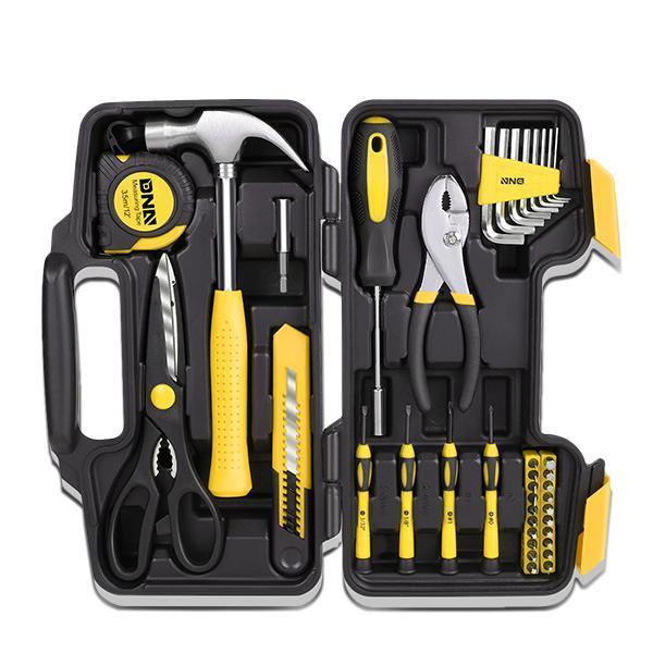 39 Pieces Tool Set General Household Hand Tool Kit with Tool Box Storage Case Yellow