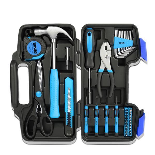 39 Pieces Tool Set General Household Hand Tool Kit with Tool Box Storage Case - Blue