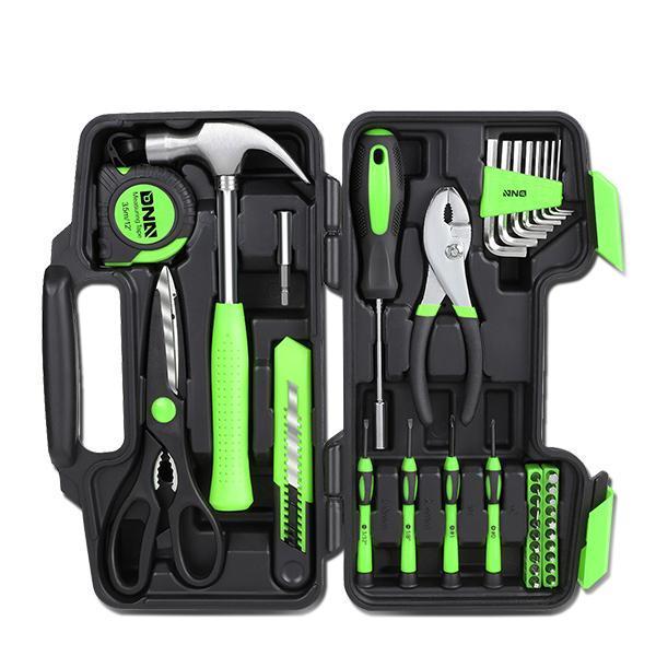 39 Pieces Tool Set General Household Hand Tool Kit with Tool Box Storage Case - Green