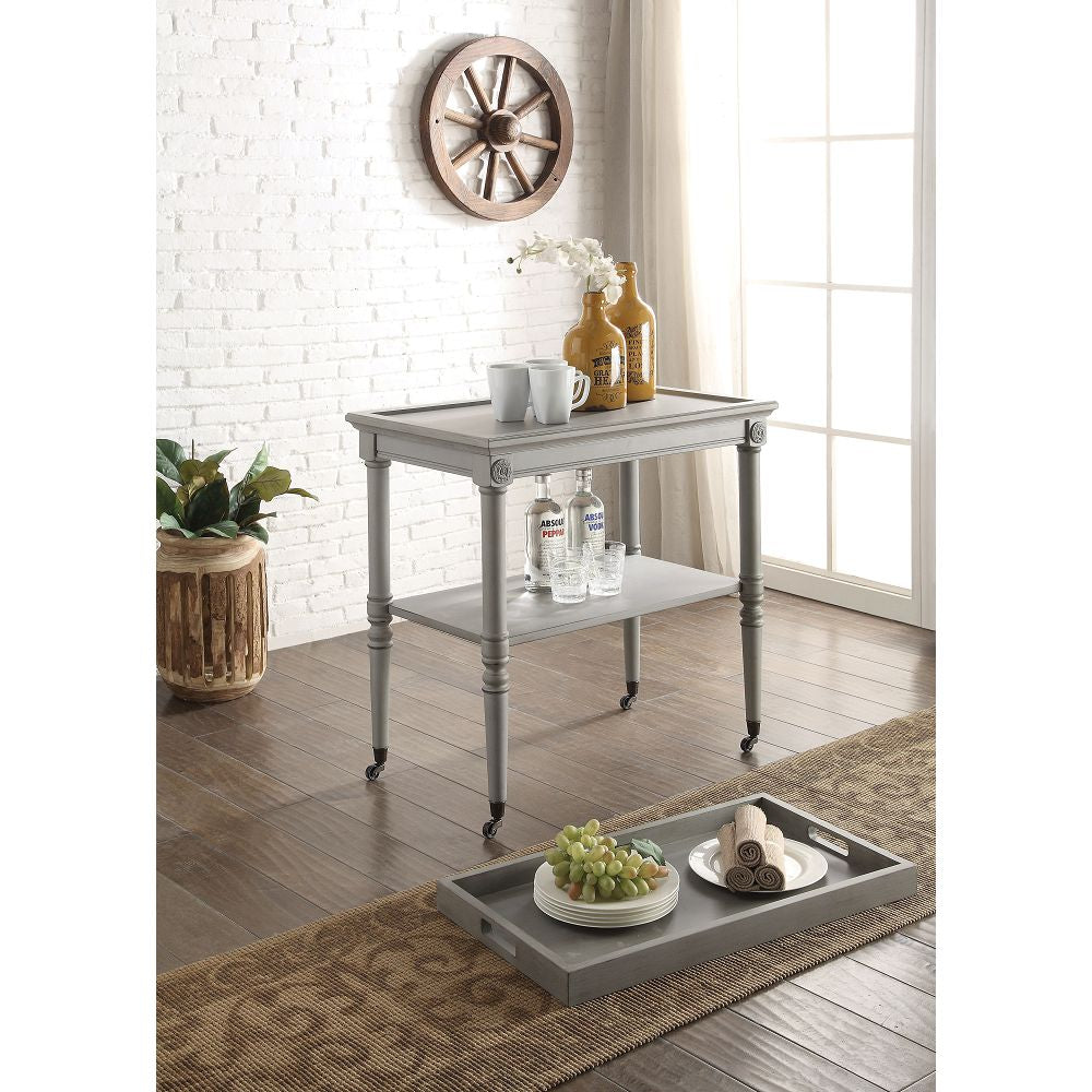 Removable Tray Table With 1 Open Compartment & Metal Caster Wheels Antique Slate