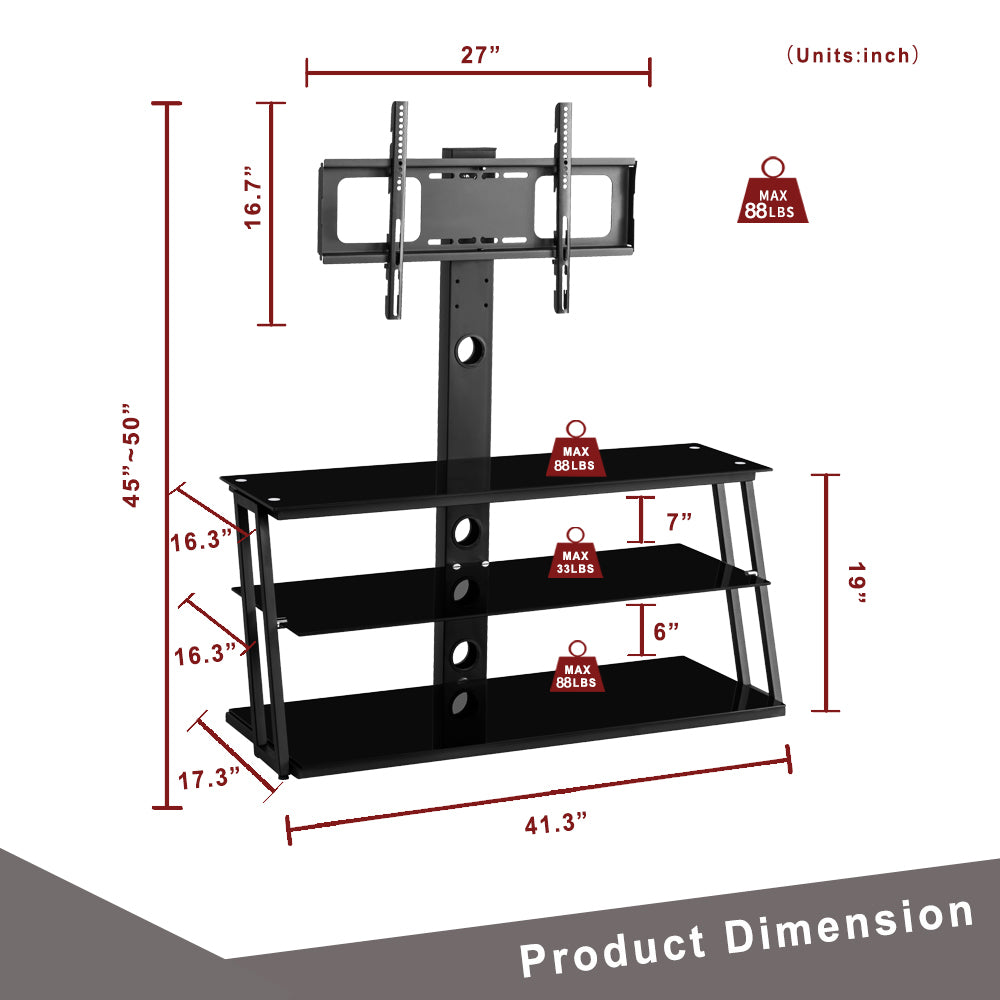 Black Multi-Function Angle And Height Adjustable Tempered Glass TV Stand Black BH24104953