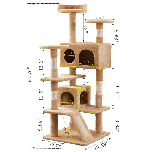 Rosy Brown 51" Multi-Level Cat Tree Tower with Scratching Posts Kittens Activity Tower