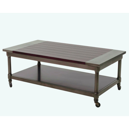 Slate Gray Cocktail Table MDF Panels With Birch Veneer & Powder Coat Metal Finish Swivel Wheels For Mobility