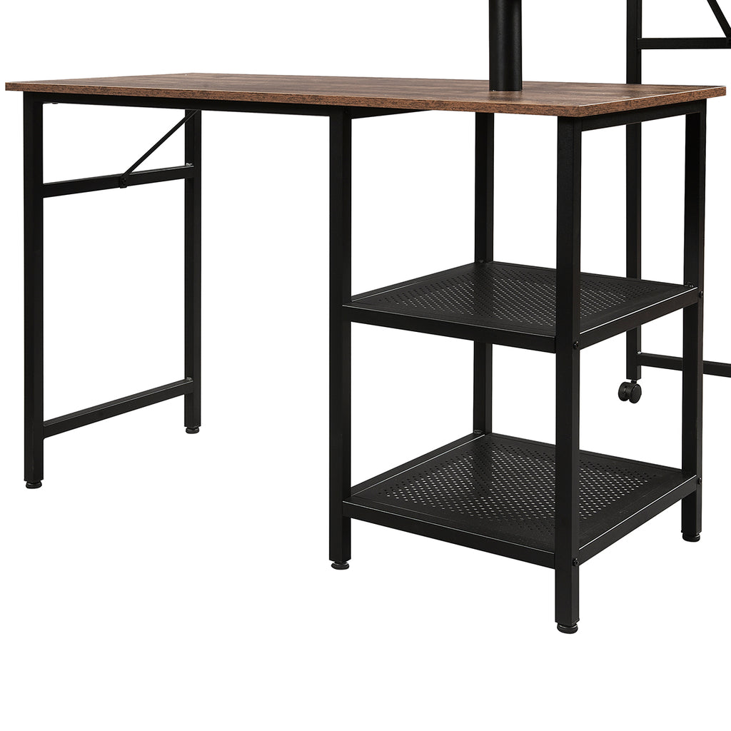 Dark Slate Gray L Shaped 360 Degrees Free Rotating Standing Computer Desk with Storage Shelf