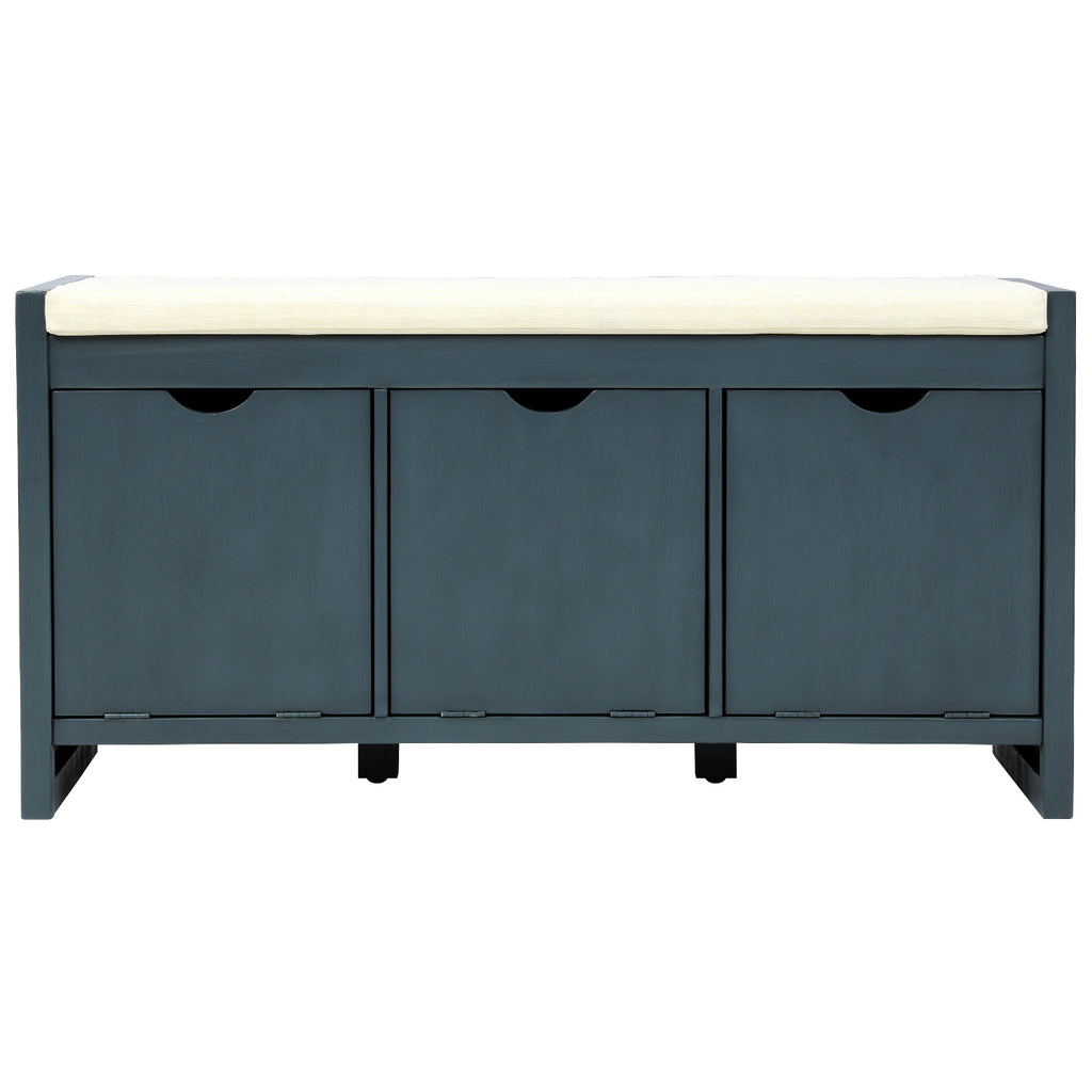 Dark Slate Gray Storage Bench with Removable Cushion and 3 Flip Lock Storage Cubbies for Living Room  Entryway