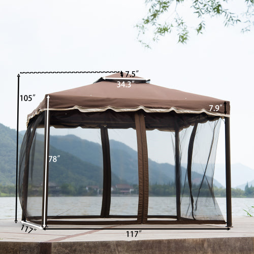 Slate Gray 9.8Ft. Wx8.8Ft. H Outdoor Steel Vented Dome Top Patio Gazebo with Netting for Backyard, Poolside and Deck