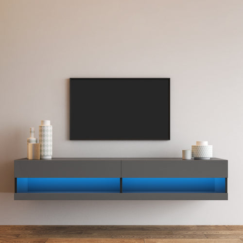 Gray Wood Modern LED TV Stand, 74"