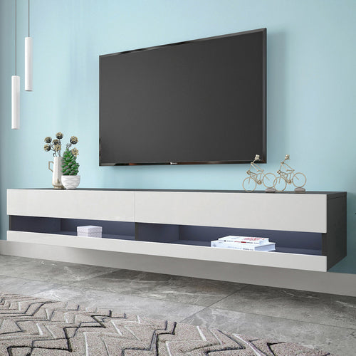 Gray Wood Modern LED TV Stand, 74"