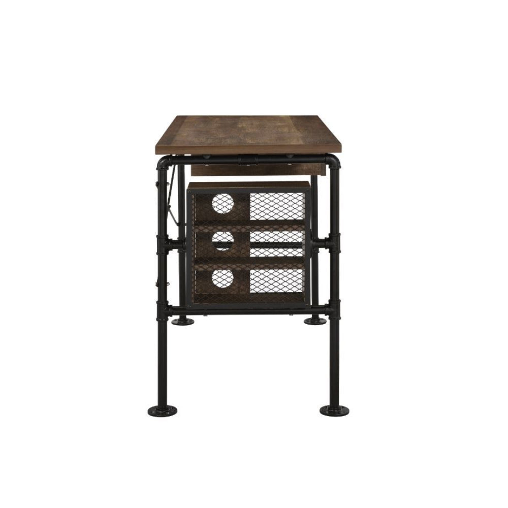 Rectangular Writing Desk With Left Facing Storage Weathered Oak & Black Finish BH92595
