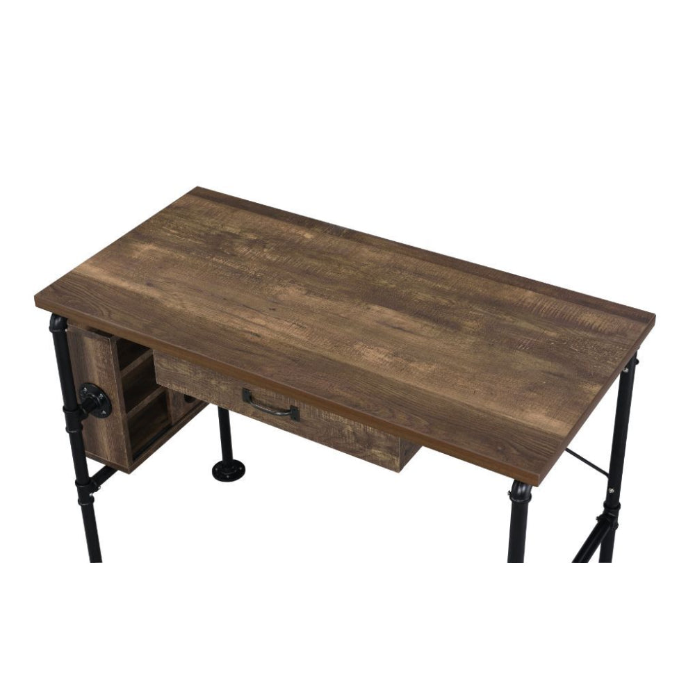 Rectangular Writing Desk With Left Facing Storage Weathered Oak & Black Finish BH92595