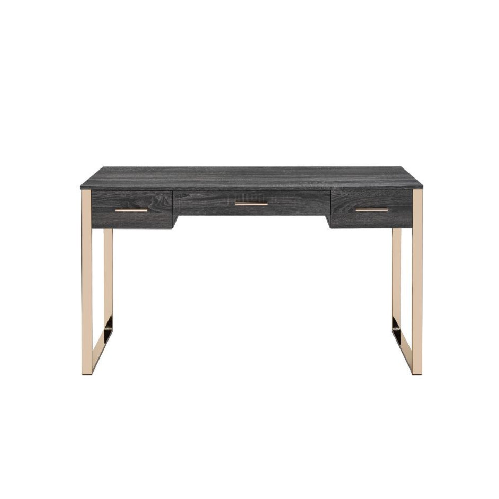 Built-in USB Port and Plug Writing Desk With 3-Drawer Champagne Gold & Black Finish BH92715
