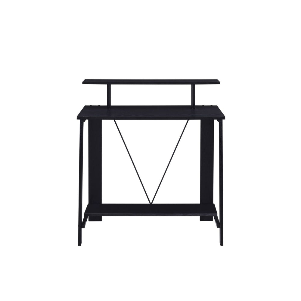 Metal V-Shaped Backing Writing Desk With Top and Bottom Shelves Black
