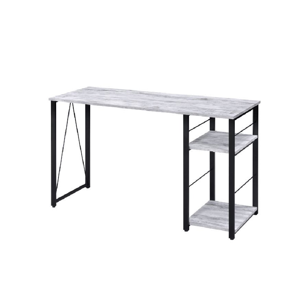 Gray Rectangular Writing Desk With 2 Tier Shelf