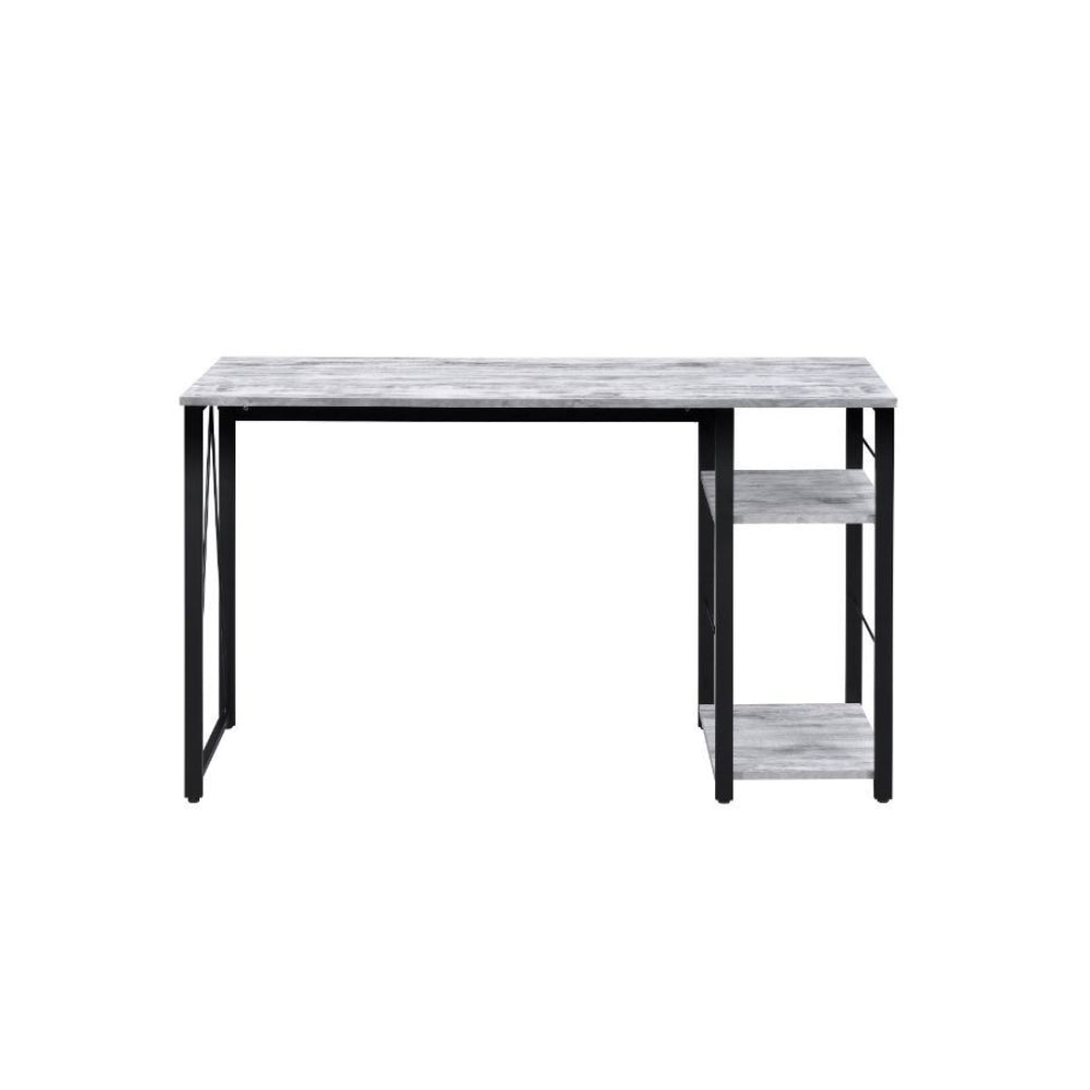 Gray Rectangular Writing Desk With 2 Tier Shelf