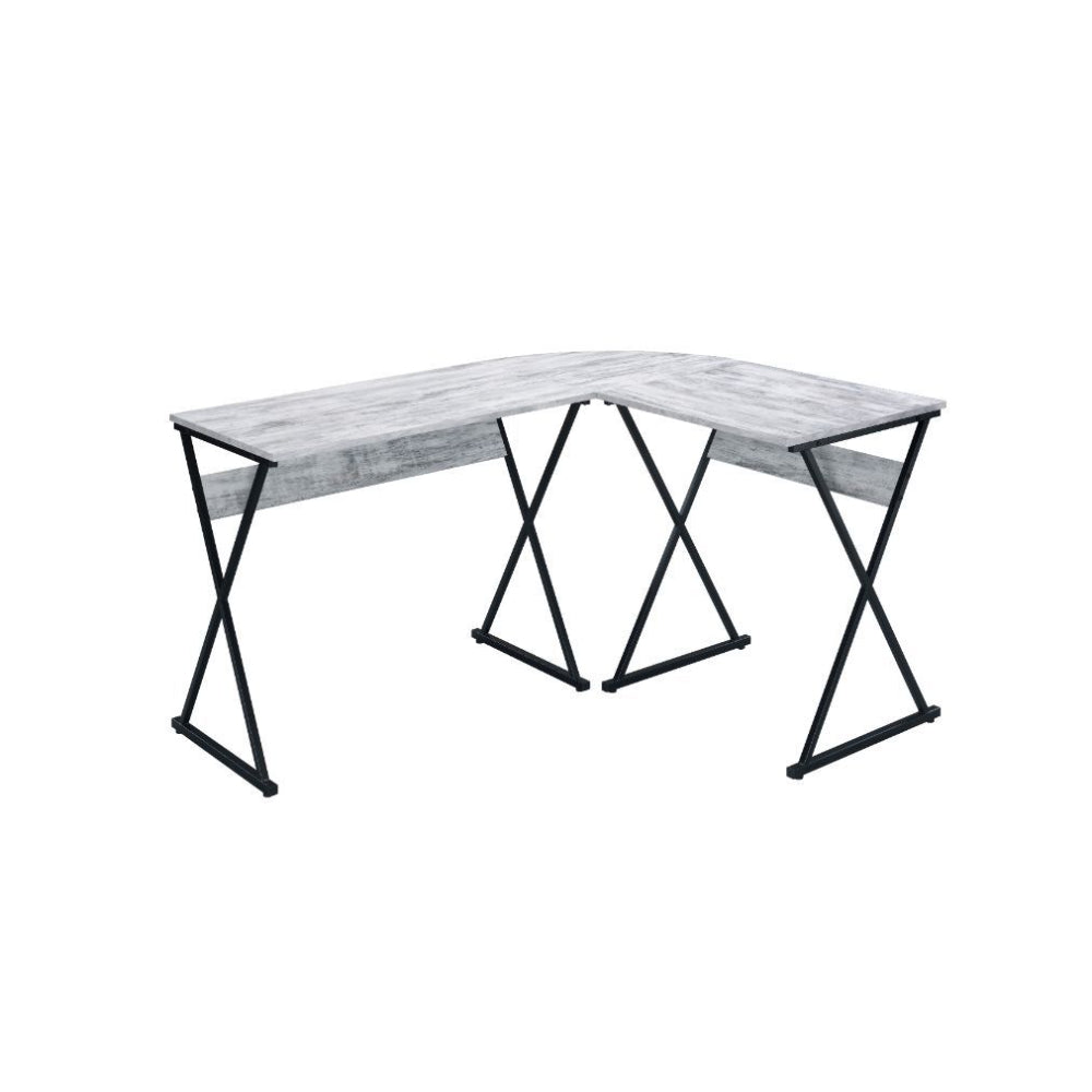 L-Shaped Writing Desk With Metal Base Antique White & Black