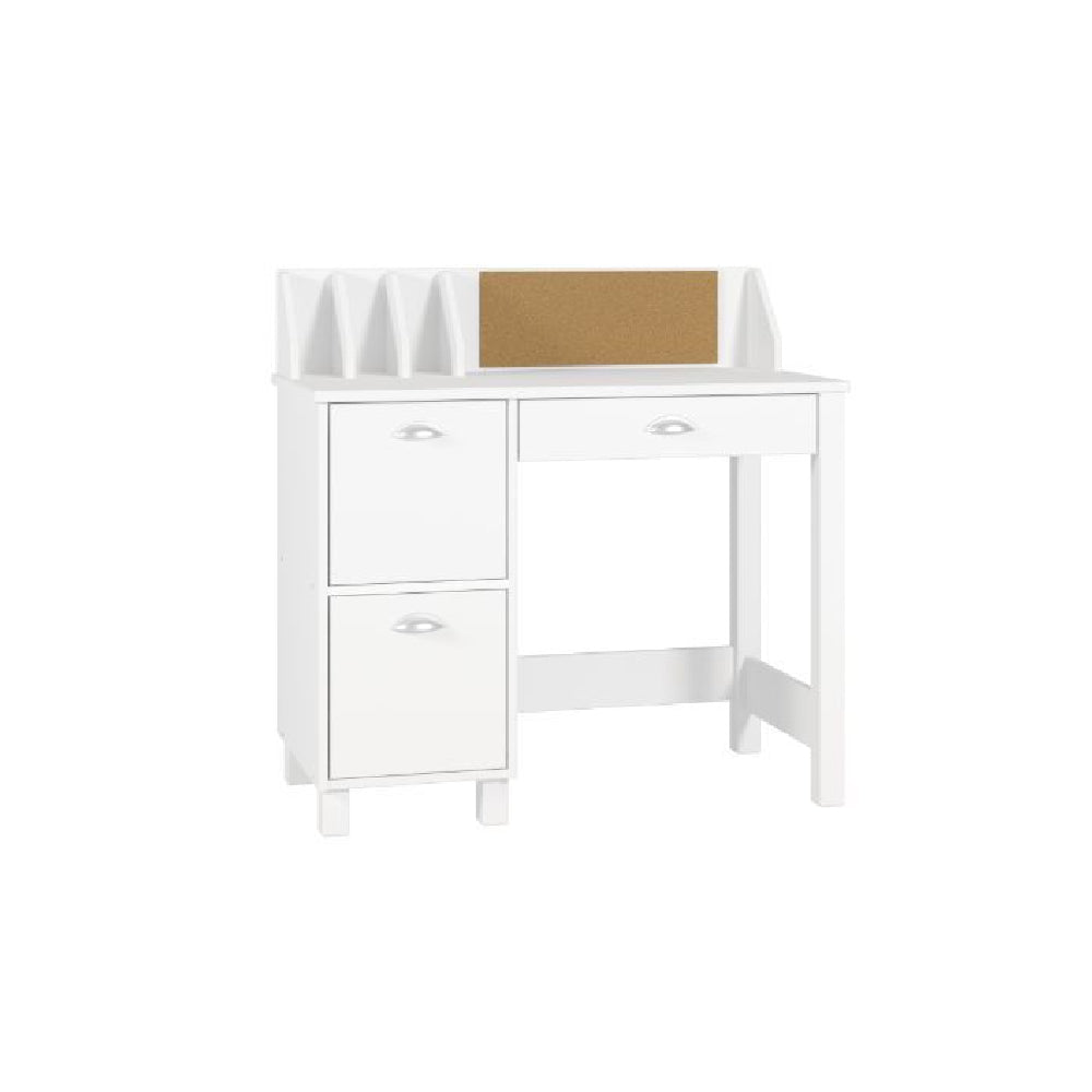Rectangular Writing Desk w/Built-in Bulletin Board and Dividers White Finish BH92990