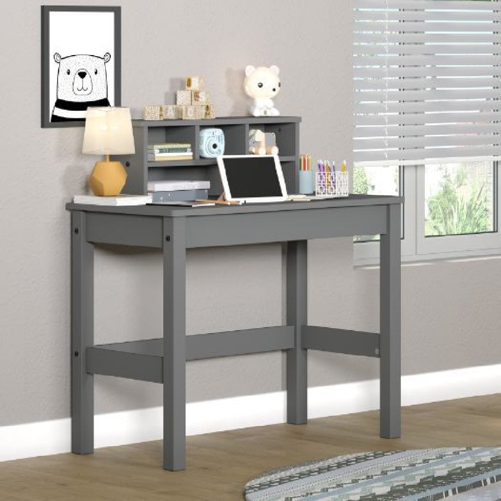 Rectangular Writing Desk Includes Hutch with Multiple Compartments + Cable Management Gray Finish BH92995