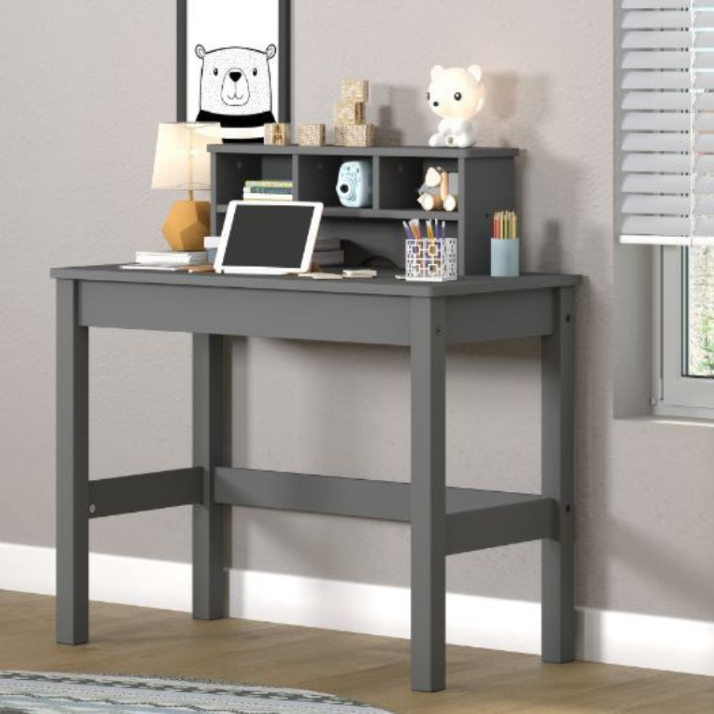 Rectangular Writing Desk Includes Hutch with Multiple Compartments + Cable Management Gray Finish BH92995