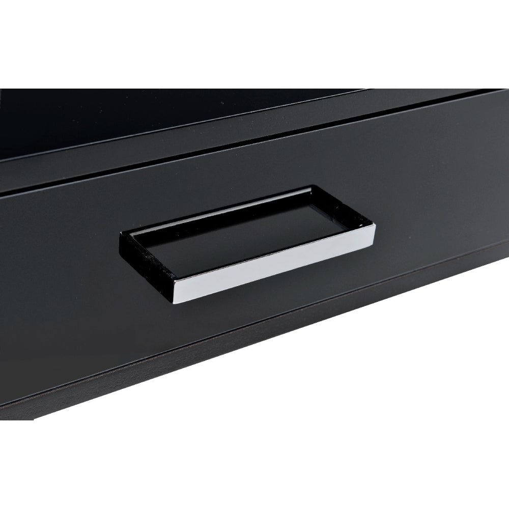 Built-in USB Port Writing Desk w/2 Drawers Black High Gloss & Chrome Finish