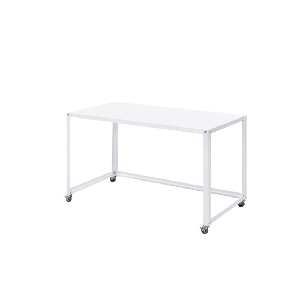 Snow Rectangular Writing Desk With 4 Caster Wheels White Finish BH93065