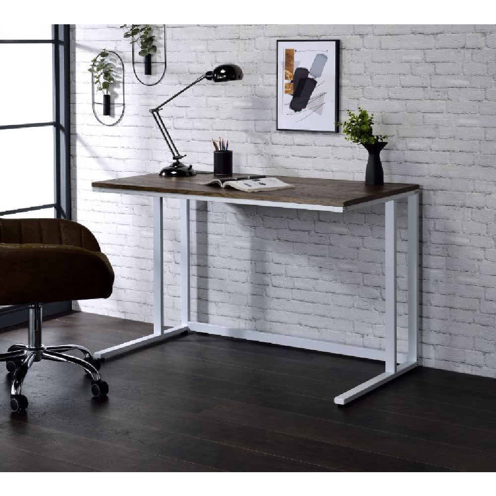 Tyrese Built-in USB Port Writing Desk With Open Base Walnut & White Finish