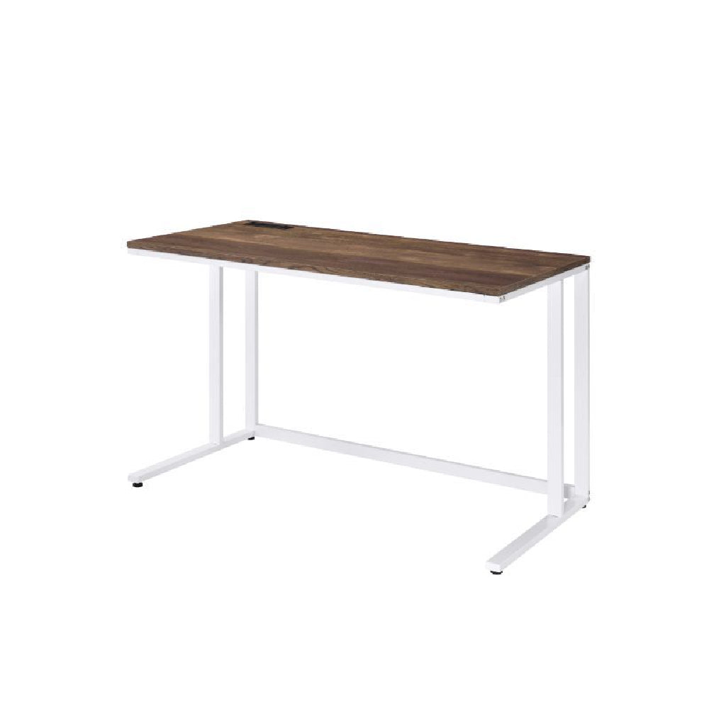 Tyrese Built-in USB Port Writing Desk With Open Base Walnut & White Finish