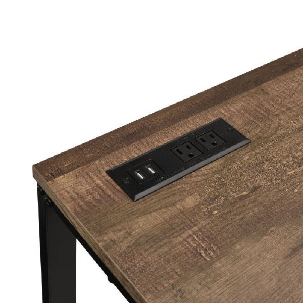 Tyrese Built-in USB Port Writing Desk With Open Base Walnut & Black Finish BH93096