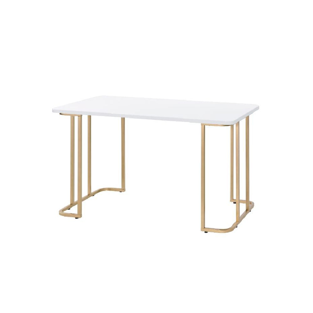 Gray Rectangular Writing Desk With Metal Square Tube White & Gold Finish BH93102